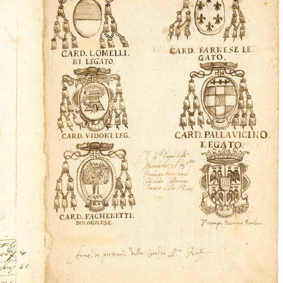 Manoscritto araldico illustrato in italiano. Bologna o Parma, fine XVII secolo.