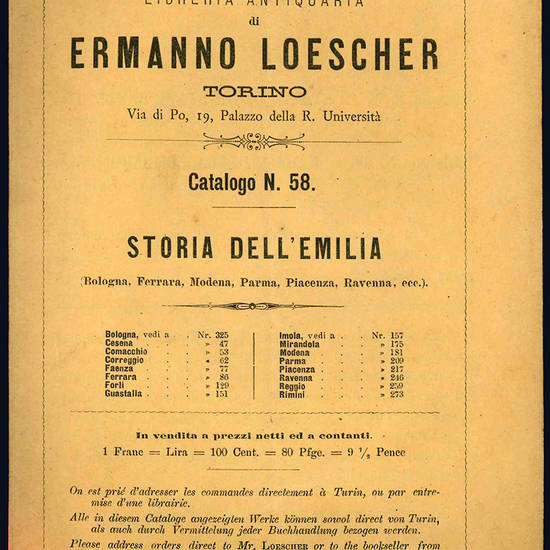 Libreria antiquaria di Ermanno Loescher. Catalogo.