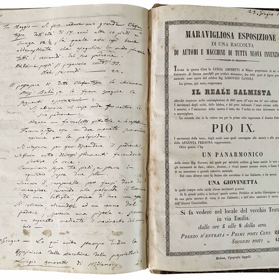 Memorie storico-cronologiche dei Teatri di Modena di Alessandro Gandini. Parte prima [-seconda]. 1866. Manoscritto autografo su carta. [Modena, ca. 1866-1871]