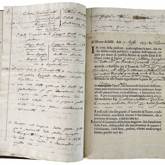 Memorie storico-cronologiche dei Teatri di Modena di Alessandro Gandini. Parte prima [-seconda]. 1866. Manoscritto autografo su carta. [Modena, ca. 1866-1871]