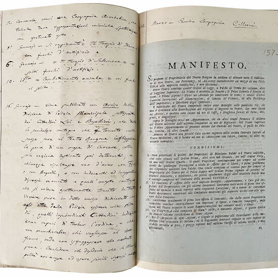 Memorie storico-cronologiche dei Teatri di Modena di Alessandro Gandini. Parte prima [-seconda]. 1866. Manoscritto autografo su carta. [Modena, ca. 1866-1871]