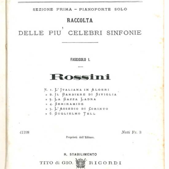 Sezione prima - Pianoforte solo. Raccolta delle più celebri sinfonie.