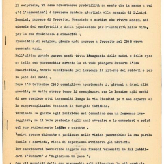 Per una storia della resistenza modenese. Lotta partigiana C.L.N. Raccolta di documenti dattiloscritti, a stampa e manoscritti riguardanti il Comitato di Liberazione Nazionale della provincia modenese, i rapporti con il partito Democratico Cristiano e suc