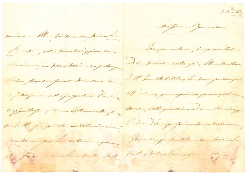 Lettera autografa indirizzata al generale Efisio Cugia (1818-1872), allora Ministro della Guerra. [Milano?], 3 dicembre 1866