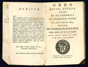 Ordo Divini Officii recitandi in Cathedrali et Dioecesi Regii pro anno bixestili 1804.