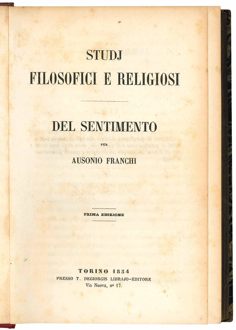 Studj filosofici e religiosi. Del sentimento.