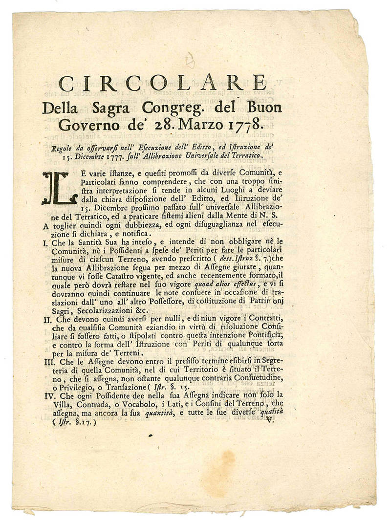 Circolare della Sagra Congreg. del Buon Governo de' 28. Marzo 1778 (Marozzi)