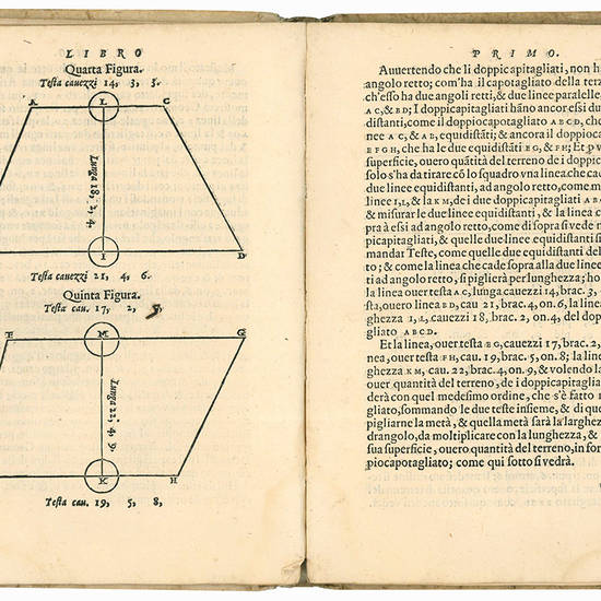 Opera del misurare, di m. Girolamo Cataneo novarese libri II. Nel primo s?insegna a? misurar, & partir? i campi, nel secondo a? misurar le muraglie, imbottar grani, vini, fieni, & strami; col livellar l?acque, & altre cose necessarie a gli agrimensori. Li