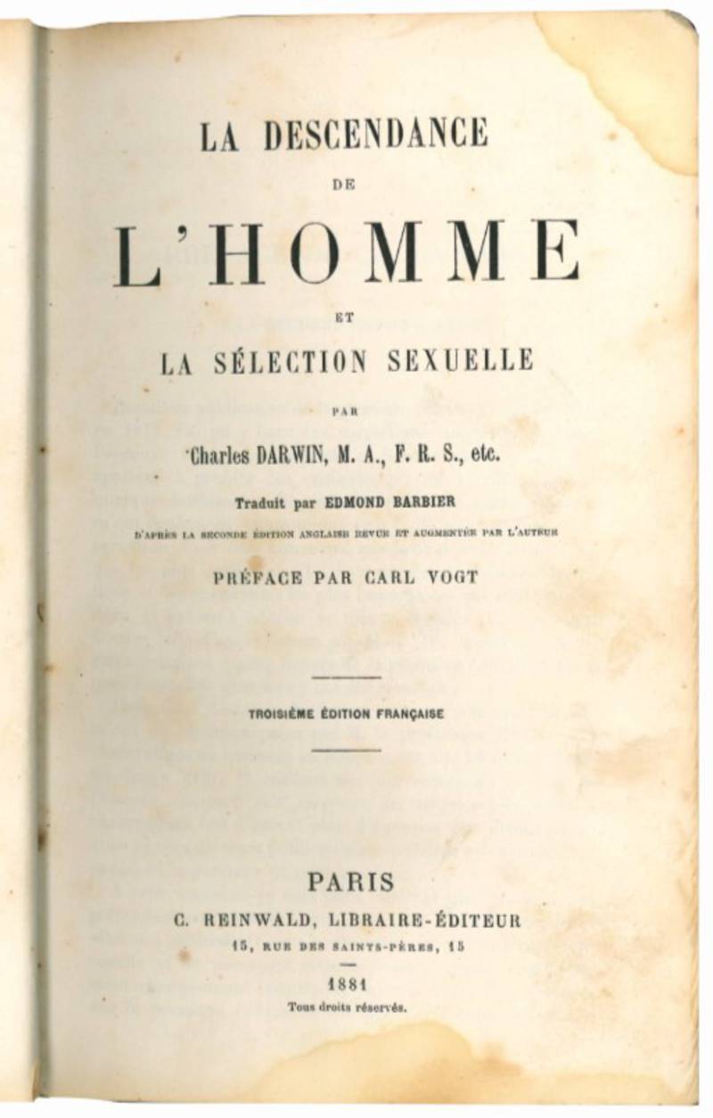 La descendance de l'homme et la sélection sexuelle.