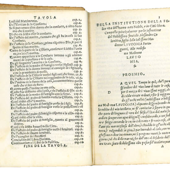 De la institutione di tutta la vita de l’huomo nato nobile, e in citta libera, libri. X. in lingua toscana. Dove e peripateticamente e Platonicamente, intorno à le cose de l’ethica, iconomica, e parte de la Politica, e raccolta la somma di quanto pri