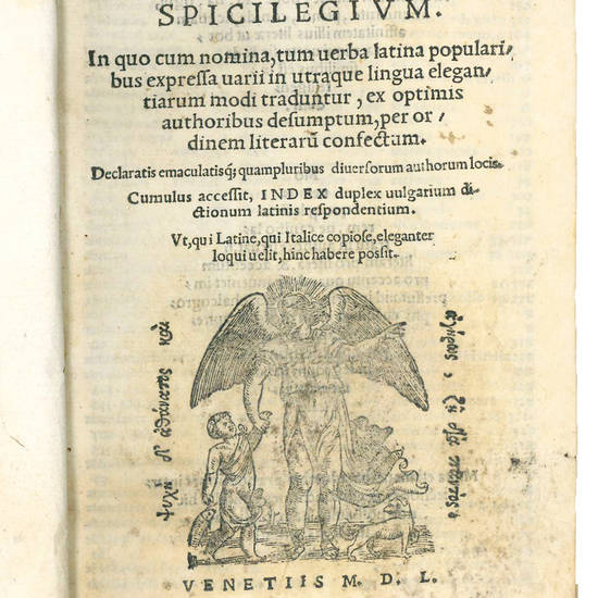 L. Io. Scoppae Spicilegium. In quo nomina, tum verba latina popularibus expressa varii in utraque lingua elegantiarum modi traduntur, ex optimis authoribus desumptum, per ordinem literarum confectum […] Cumulus accessit, index duplex vulgarium dictionum