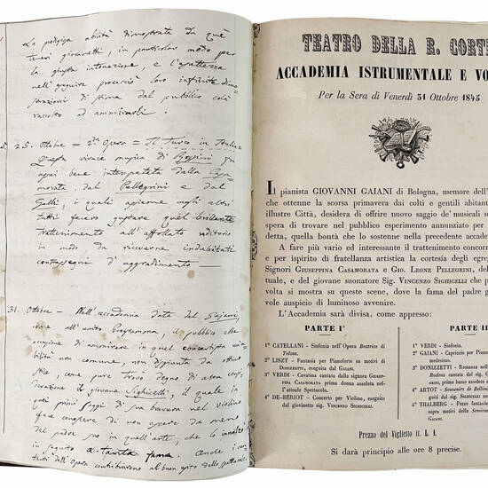 Memorie storico-cronologiche dei Teatri di Modena di Alessandro Gandini. Parte prima [-seconda]. 1866. Manoscritto autografo su carta. [Modena, ca. 1866-1871]