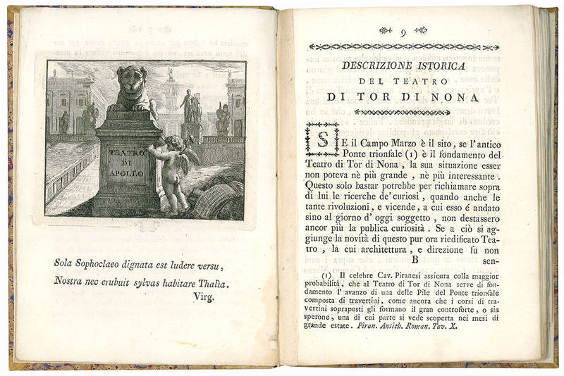 Descrizione istorica del teatro di Tor di Nona di Felice Giorgi architetto camerale dedicata a sua eccellenza il signor d. Pietro Gabrielli patrizio romano principe di Prossedi, Roccasecca, Pisterzo &c. &c.