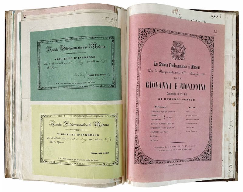 Memorie storico-cronologiche dei Teatri di Modena di Alessandro Gandini. Parte prima [-seconda]. 1866. Manoscritto autografo su carta. [Modena, ca. 1866-1871]