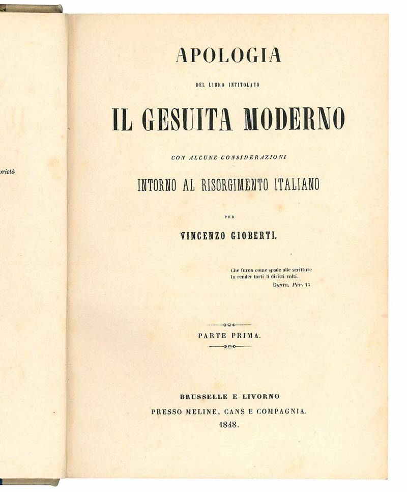 Apologia del libro intitolato Il gesuita moderno con alcune considerazioni intorno al Risorgimento italiano. Parte prima.