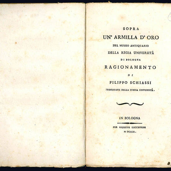 Sopra un'armilla d'oro del Museo antiquario della Regia Università di Bologna.