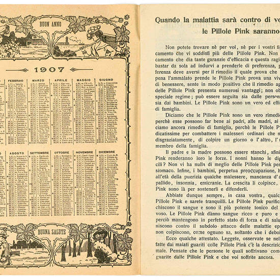 Lotto di cinque opuscoli di pubblicità farmaceutica profusamente illustrati.