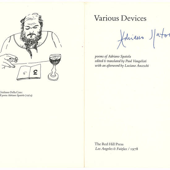 Various Devices. Poems of Adriano Spatola edited & translated by Paul Vangelisti with an afterword by Luciano Anceschi.