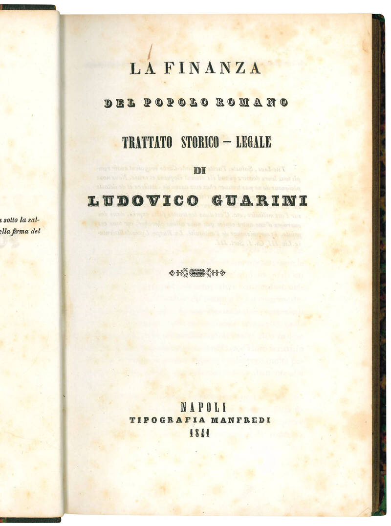 La finanza del popolo Romano. Trattato storico-legale di Ludovico Guarini.