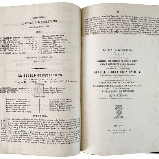 Memorie storico-cronologiche dei Teatri di Modena di Alessandro Gandini. Parte prima [-seconda]. 1866. Manoscritto autografo su carta. [Modena, ca. 1866-1871]