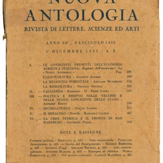 Nuova antologia, rivista di Lettere, scienze ed arti. Anno 66°.