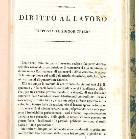 Trattato della proprietá, del comunismo, del socialismo, dell'imposta. Libri quattro per Adolfo Thiers. Prima versione italiana. - Il socialismo. Diritto al lavoro. Risposta al sig. Thiers di Luigi Blanc. Prima versione italiana