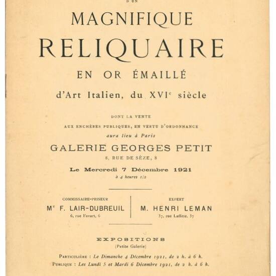 Notice d'un magnifique reliquaire en or émaillé d'art italien, du XVI siècle.