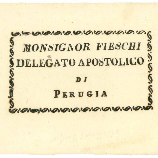 18 biglietti da visita Ex-libris del Vescovo Florido Pierleoni e 1 del Monsignor Fieschi.