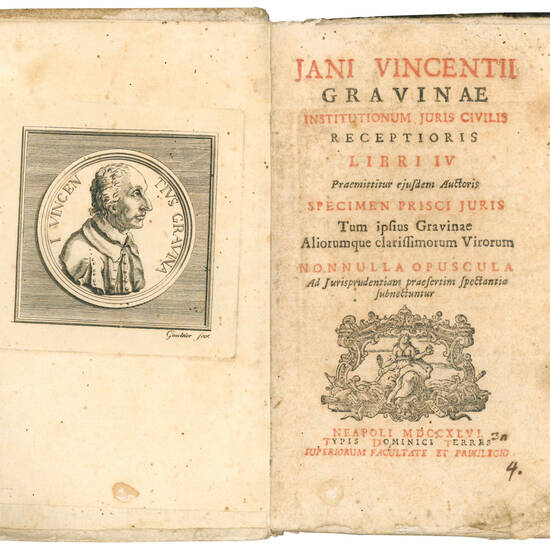 Institutionum juris civilis receptioris libri IIV Praemittitur ejusdem Auctoris specimen prisci juris Tum ipsius Gravinae Aliorumque clarissimorum Virorum Nonnulla opuscula Ad Jurisprudentiam praesertim spectantia subnectuntur.