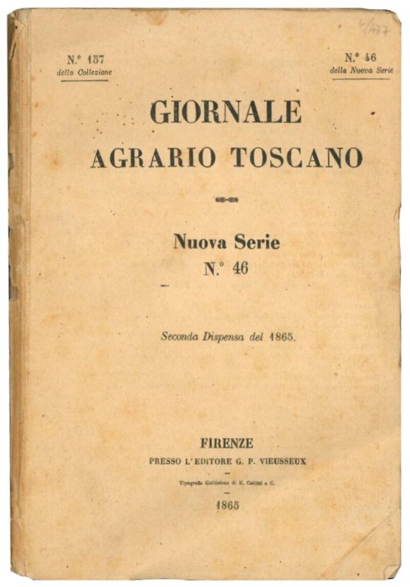 Giornale agrario toscano. Nuova serie n. 46. Seconda dispensa del 1865.