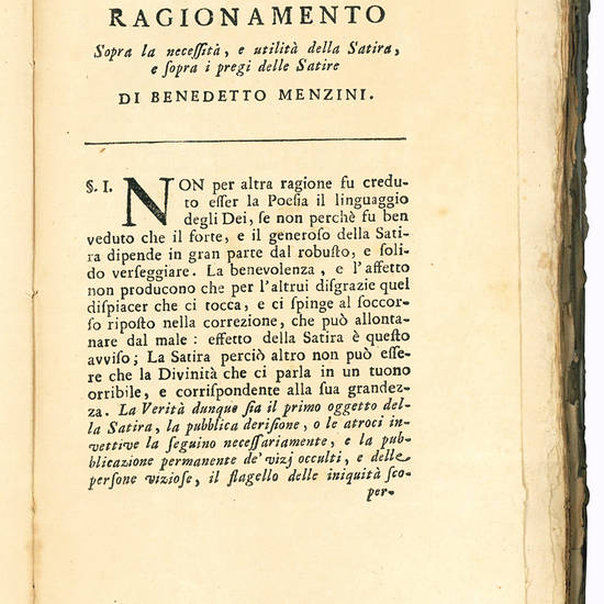 Le Satire di Benedetto Menzini fiorentino con le note di Anton Maria Salvini, Anton Maria Biscioni, Giorgio Van-der-Broodt, e altri celebri autori. Si aggiunge un Ragionamento sopra la necessità, e utilità della Satira, e su i pregi delle Satire del Men