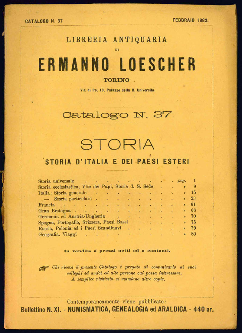 Libreria antiquaria di Ermanno Loescher. Catalogo.