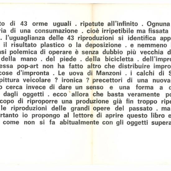 Impronte n. 43 di Claudio Parmiggiani. Testo di Vincenzo Agnetti.