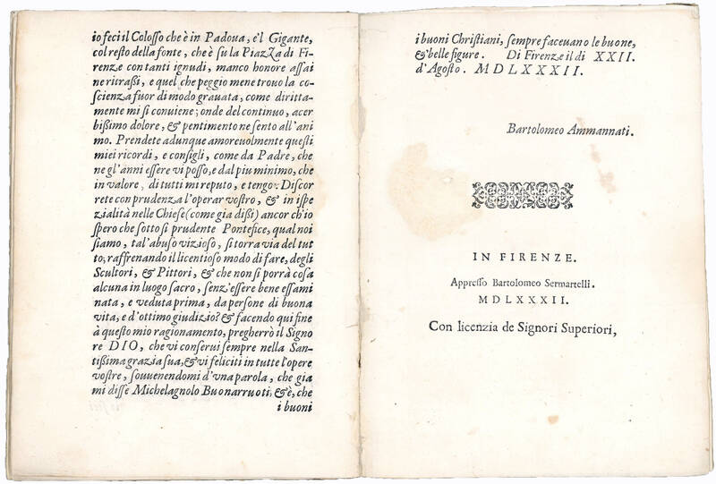 Lettera di messer Bartolomeo Ammannati architetto, e scultor fiorentino. A gli honoratissimi Accademici del disegno