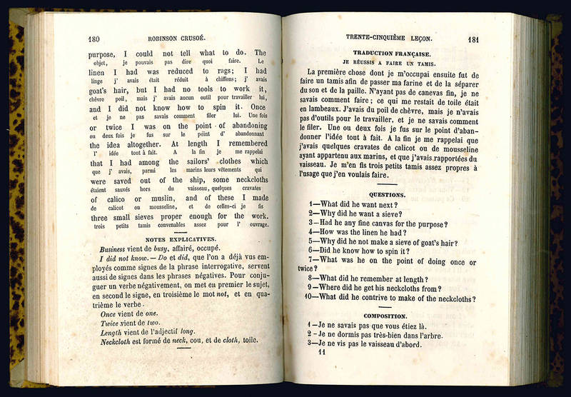 Abrégé de la vie et des aventures de Robinson Crusoé arrangé en séries de lecons progressives.