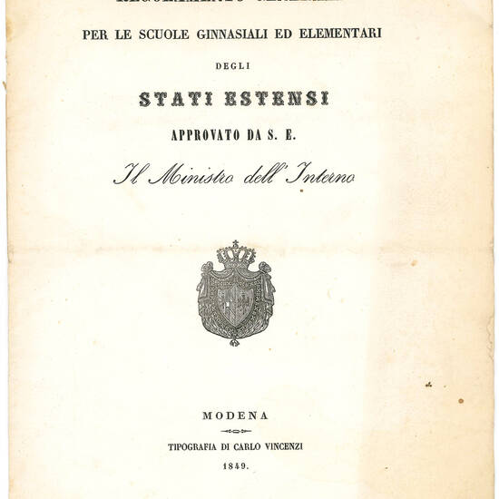 Regolamento generale per le scuole ginnasiali ed elementari degli Stati Estensi