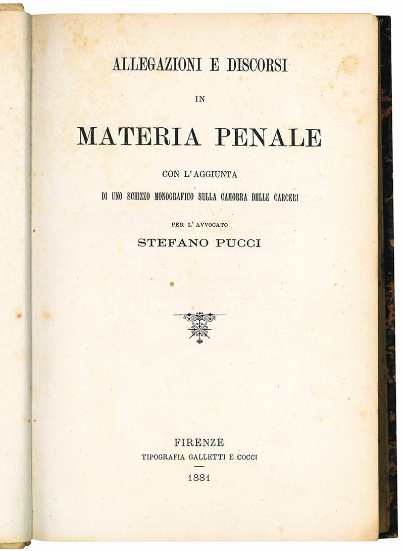 Allegazioni e discorsi in materia penale con l'aggiunta di uno schizzo monografico sulla camorra delle carceri.