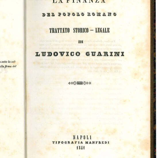 La finanza del popolo Romano. Trattato storico-legale di Ludovico Guarini.