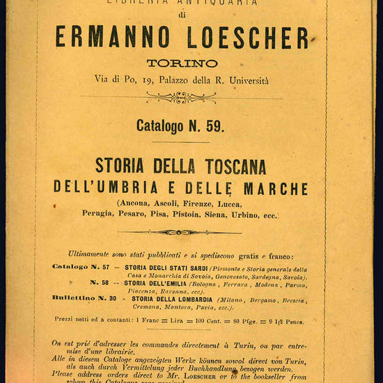 Libreria antiquaria di Ermanno Loescher. Catalogo.