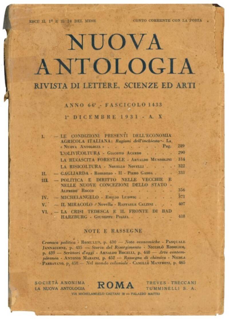 Nuova antologia, rivista di Lettere, scienze ed arti. Anno 66°.