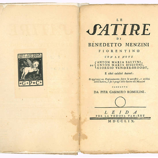 Le Satire di Benedetto Menzini fiorentino con le note di Anton Maria Salvini, Anton Maria Biscioni, Giorgio Van-der-Broodt, e altri celebri autori. Si aggiunge un Ragionamento sopra la necessità, e utilità della Satira, e su i pregi delle Satire del Men