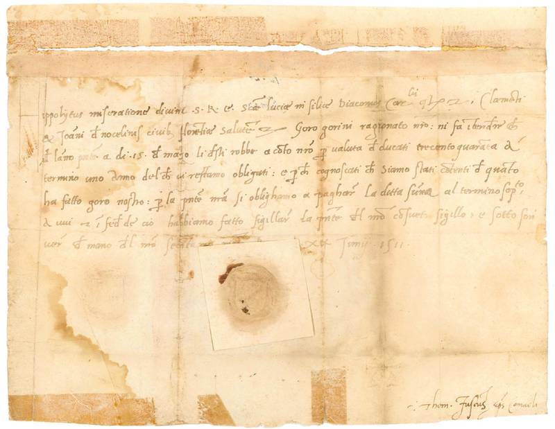 Lettera manoscritta, datata Parma, 12 giugno 1511