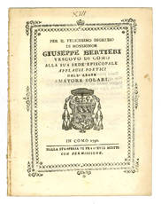 Per il felicissimo ingresso di Monsignor Giuseppe Bertieri vescovo di Como alla sua sede episcopale.