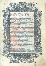 Hoc in volumine C. Crispi Sallustii haec omnia continentur. Epistola Pomponii ad Augustinum Mapheum. Epistola Io. Badii Ascensii [...] M.T. Ciceronis oratio in L. Catilinam [...] C. Crispi Sall. bellum Catilinarium cum interpretationibus Laurentii Vall. O