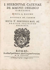 De magno obelisco circensi circo. Q. Maximo epistola. et. carmen. Sixto V. Pontifice Max. [...] regnante