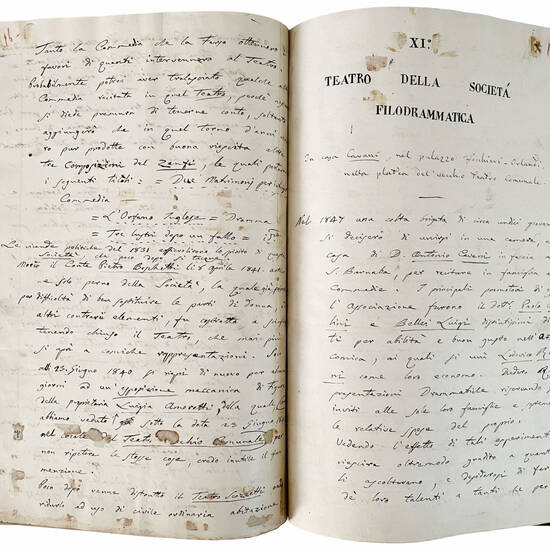 Memorie storico-cronologiche dei Teatri di Modena di Alessandro Gandini. Parte prima [-seconda]. 1866. Manoscritto autografo su carta. [Modena, ca. 1866-1871]