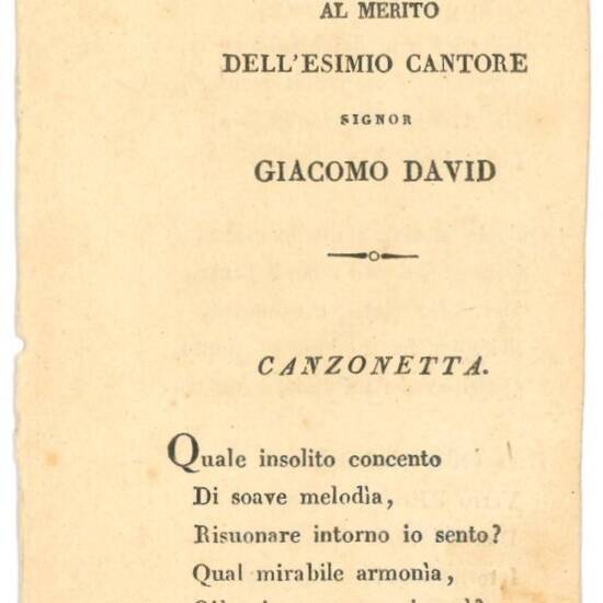 Al merito dell'esimio cantore signor giacomo david.