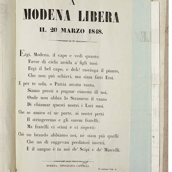 Cronaca di Modena. Manoscritto cartaceo in italiano. Modena, 1837-1862