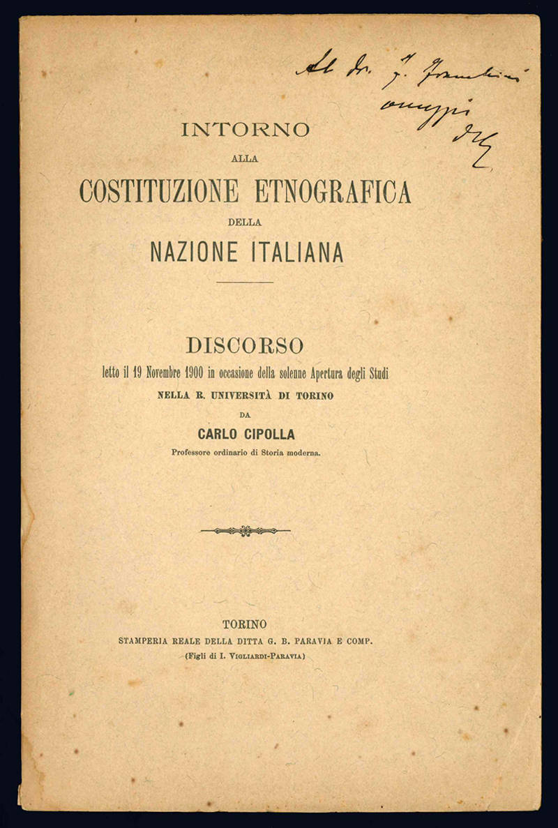 Intorno alla costituzione etnografica della nazione italiana.