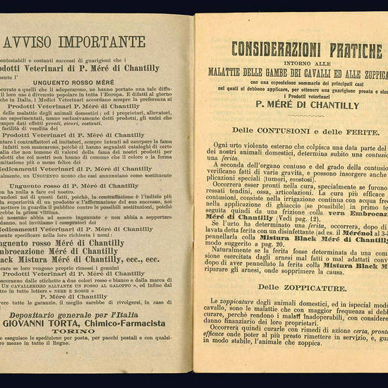 Prodotti veterinari di P. Mère de Chantilly. Catalogo.